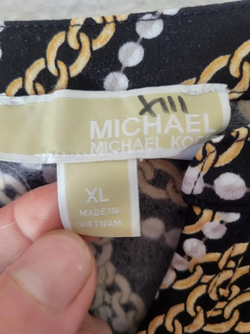 Michael Kors Chain Print Long Sleeve Top Women's XL Black Gold